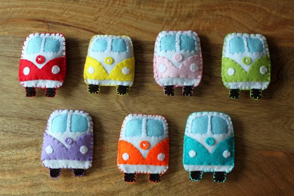 VW Classic campervan Toy Plushie Air Freshener Pink Felt