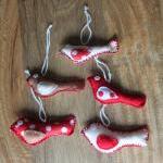 Bird Decoration Polka Dot Red Blue White Cream Felt
