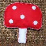 Mushroom Toadstool Cushion Red and White Handmade Cute Felt